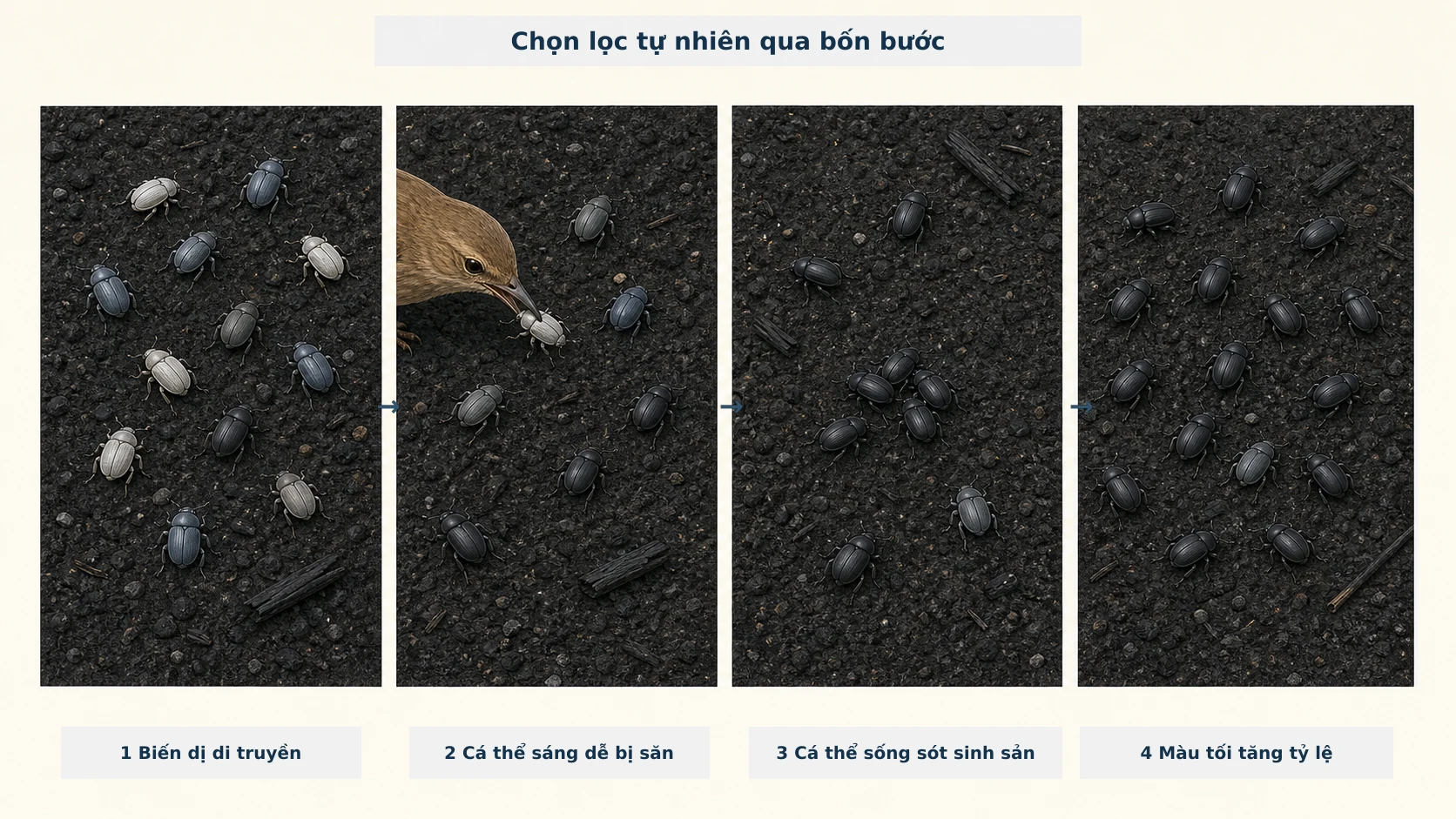 Bốn bước của chọn lọc tự nhiên trên một quần thể bọ cánh cứng