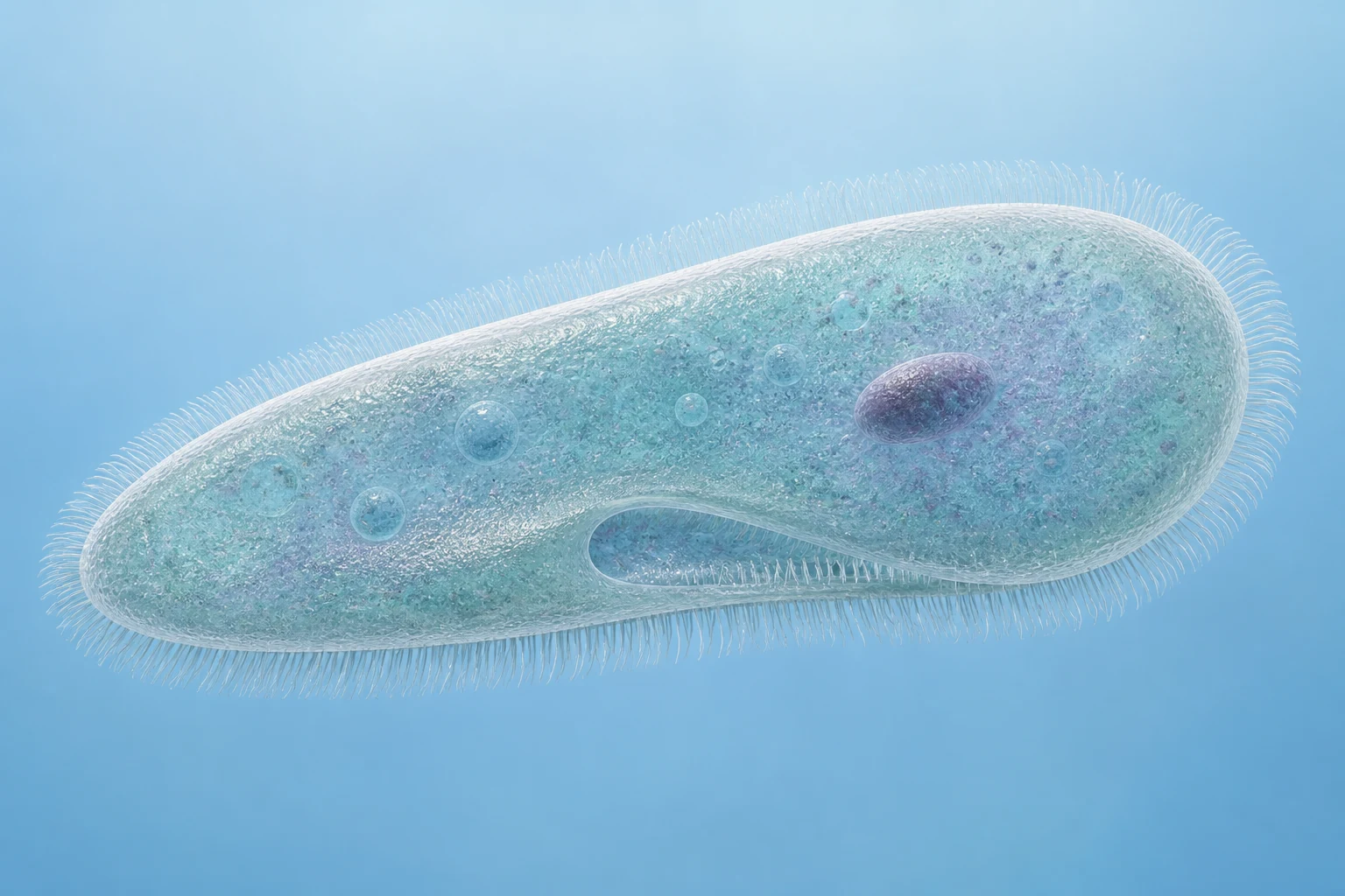 Minh họa Paramecium với hàng lông mao bao quanh tế bào